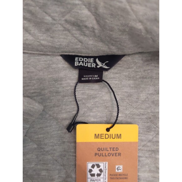 EDDIE BAUER Quilted Pullover Women Gray Snap Front Size M NEW - Picture 8 of 14